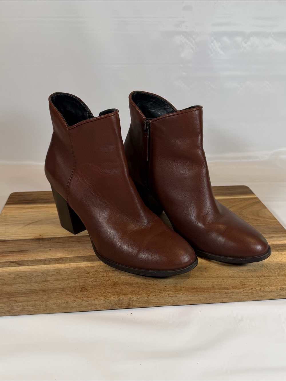 Thursday Uptown Women's Brown Leather Ankle Booties - Classic 3” Heel Sz 9.5